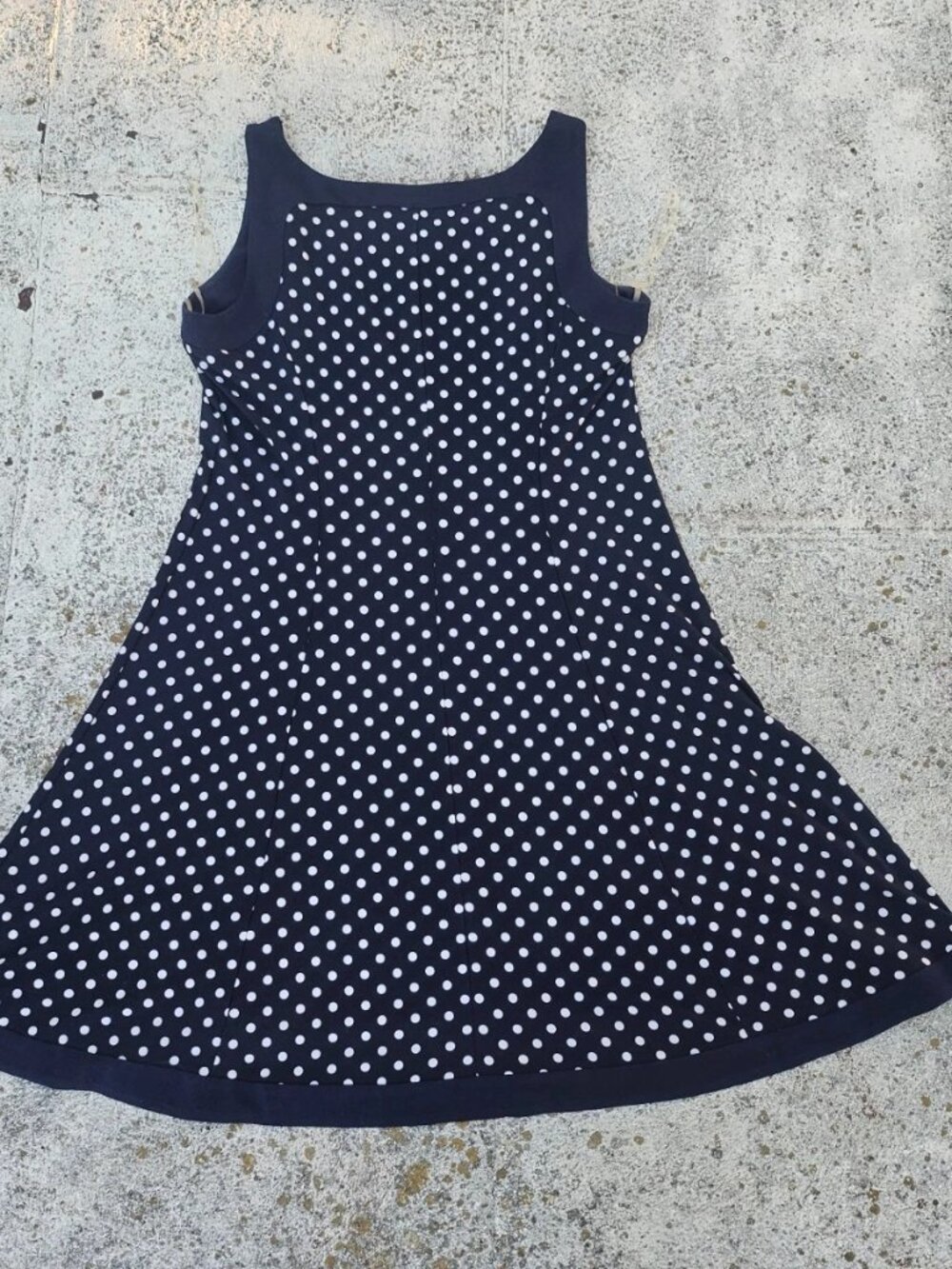 Chaps Women Dress Sleeve Less Polka Dot Navy Blue Fit and Flare Dress Size L/G - Picture 3 of 12